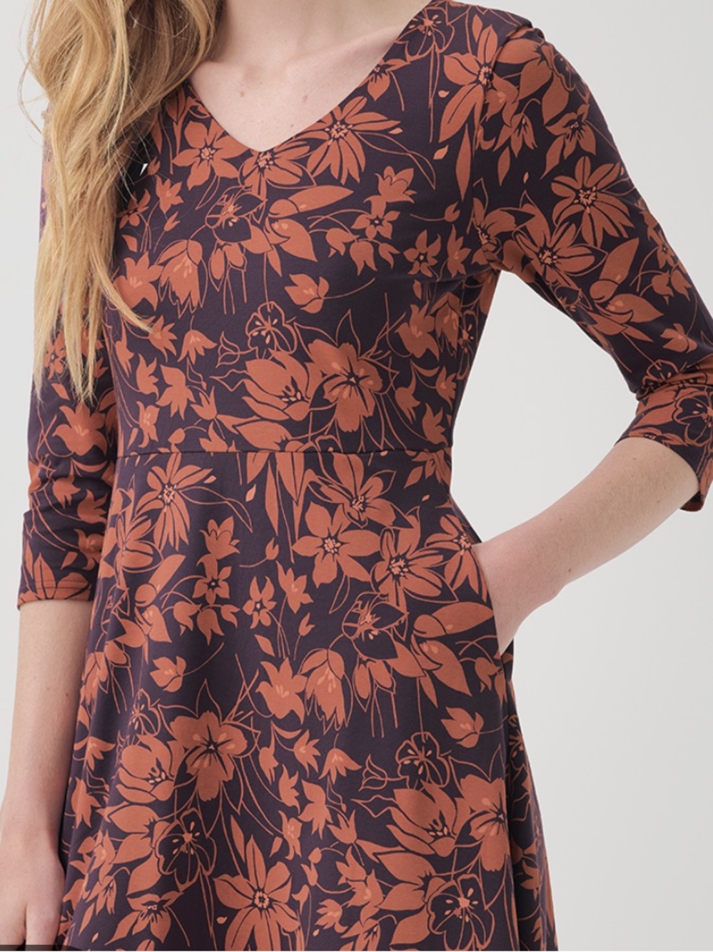 Pact Fit & Flare Midi Party Dress 3/4 sleeves Small - Picture 2 of 10
